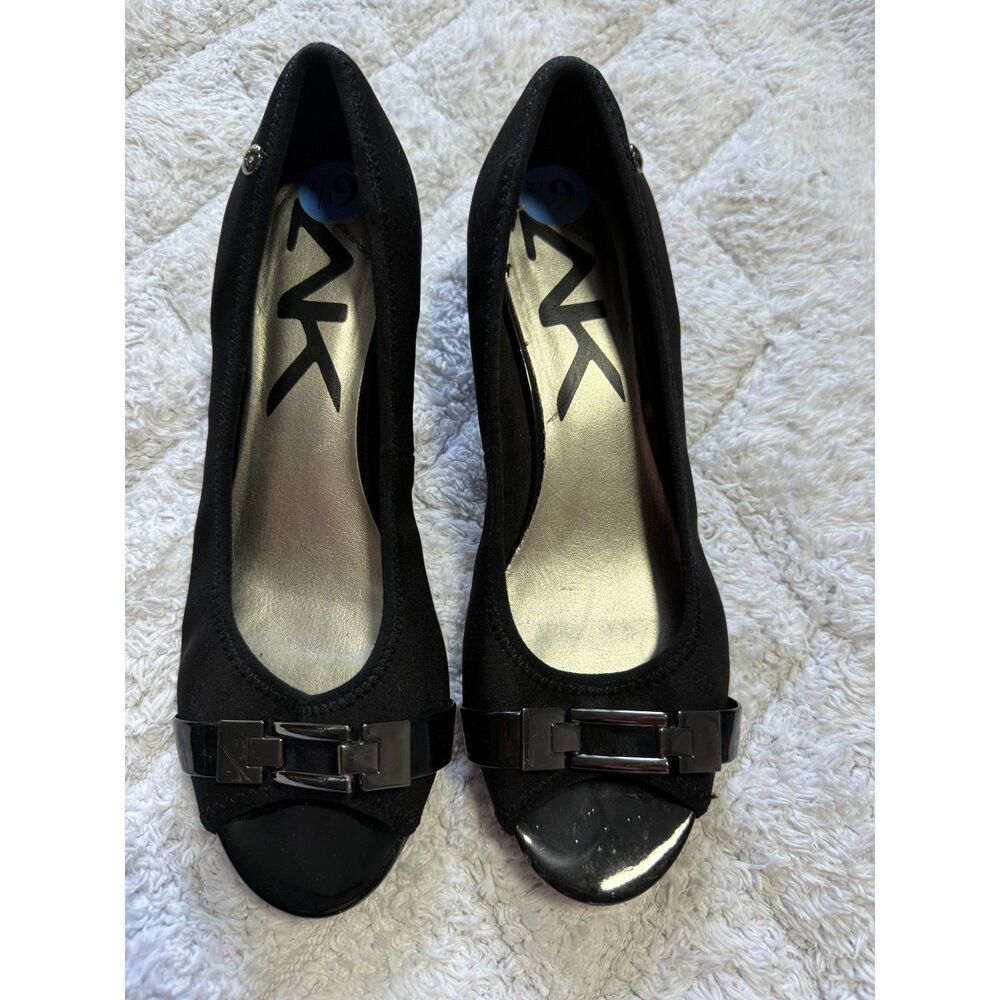 Anne Klein Sport Cystrat Black OpenToe Wedge Pumps